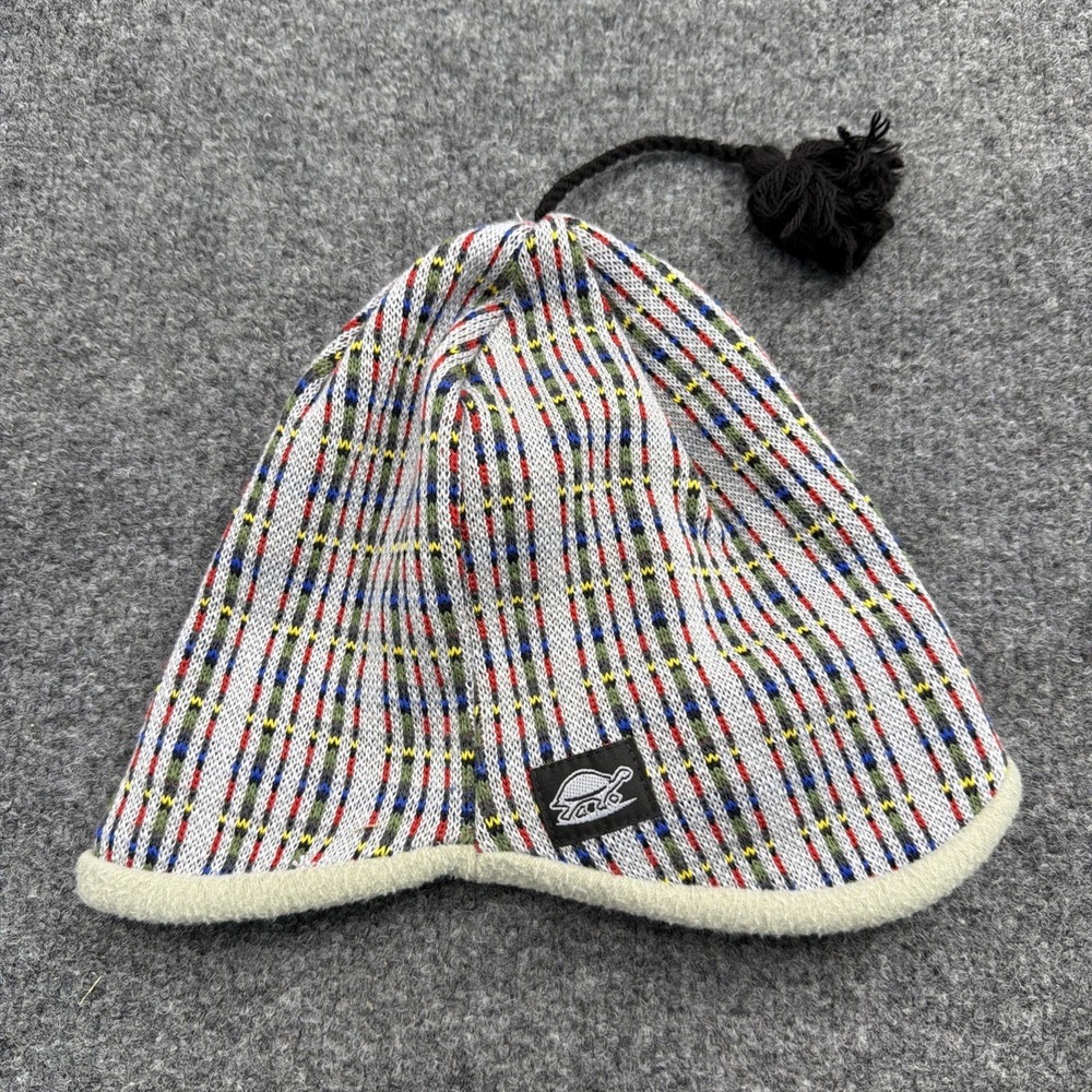 Turtle Fur Wool Blend Knit Beanie Hat Gray Multicolor Pom Winter Ski Cap USA